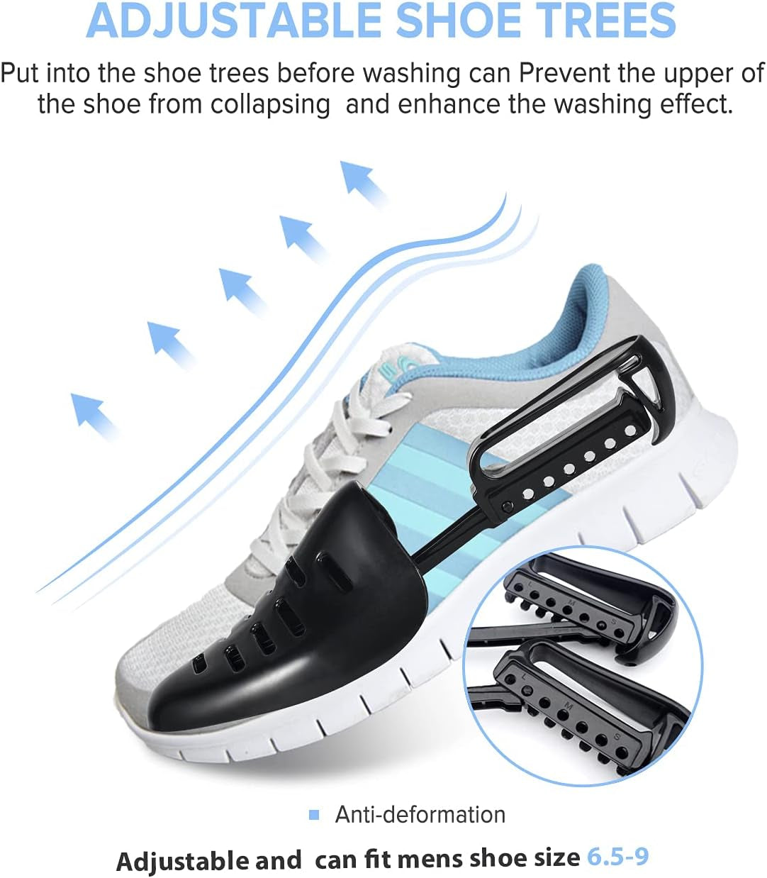 Shoes Laundry Bag Keep Shoes Clean, Shoe Wash Bag for Washing Machine, Reusable and Durable Zipper Shoe Washing Bag, Sneaker Tennis Shoe Cleaner Kit Include Pair of Adjustable Shoe Trees